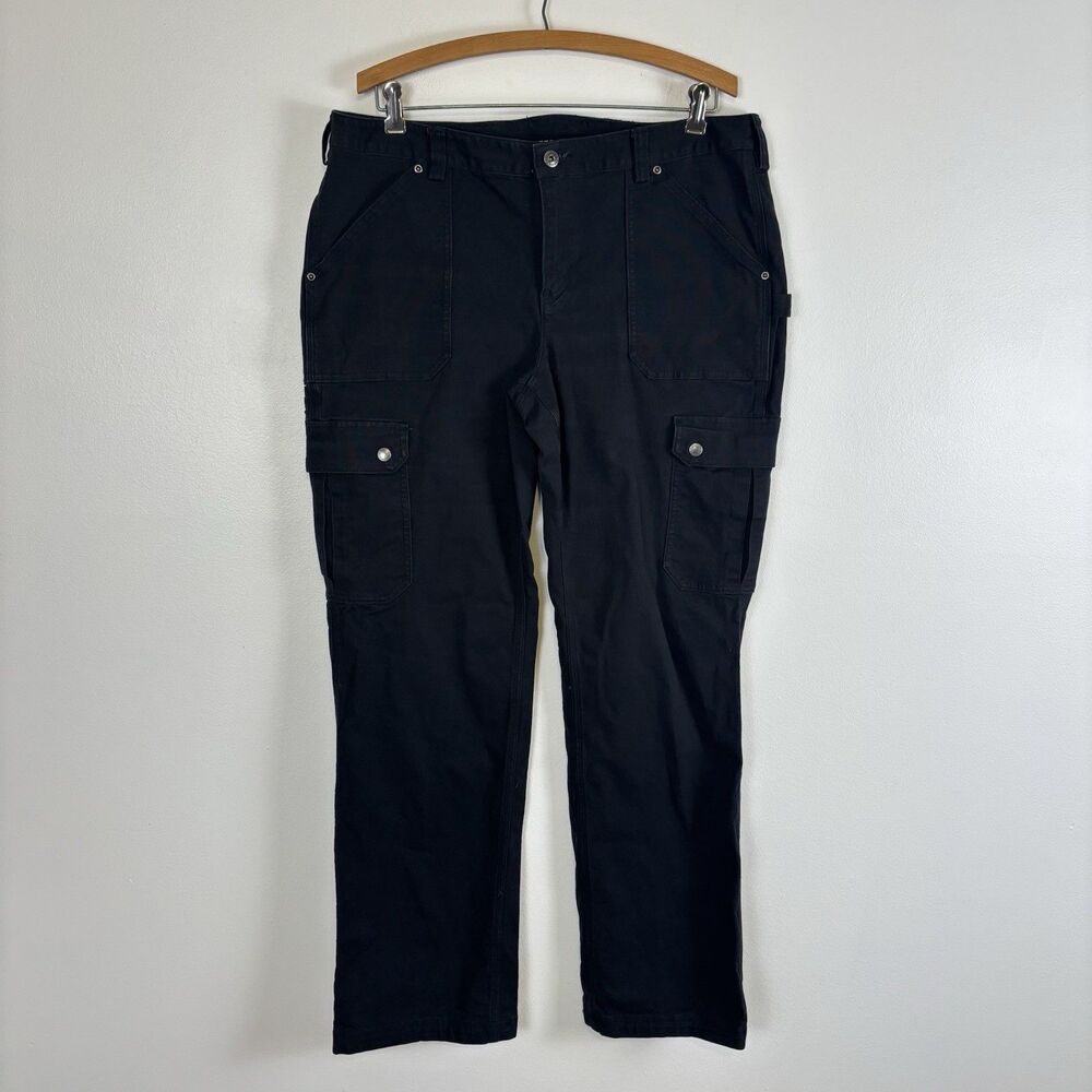 Duluth Flex Fire Hose Relaxed Cargo Pants Womens 14x33 Black Canvas Curvesetter